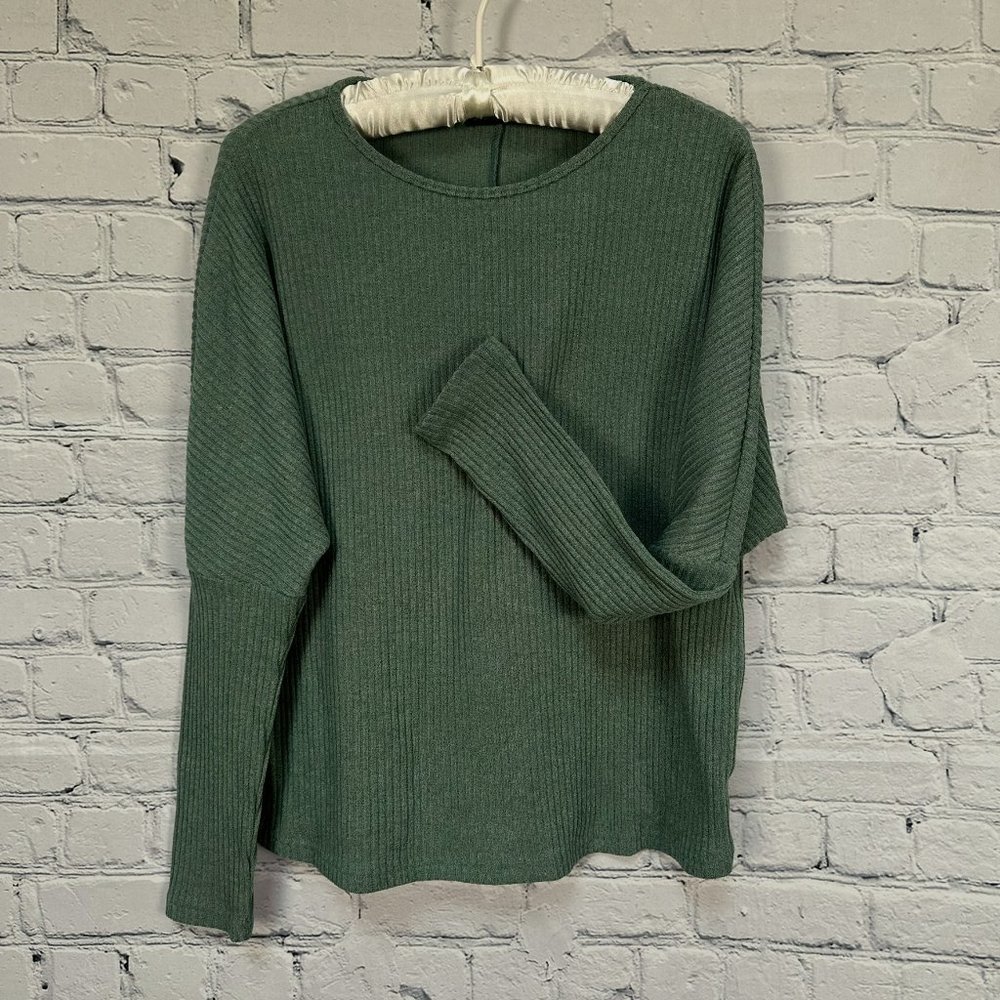 SHEIN Crew Neck Rib Knit Top, Size Medium, Army Green‎